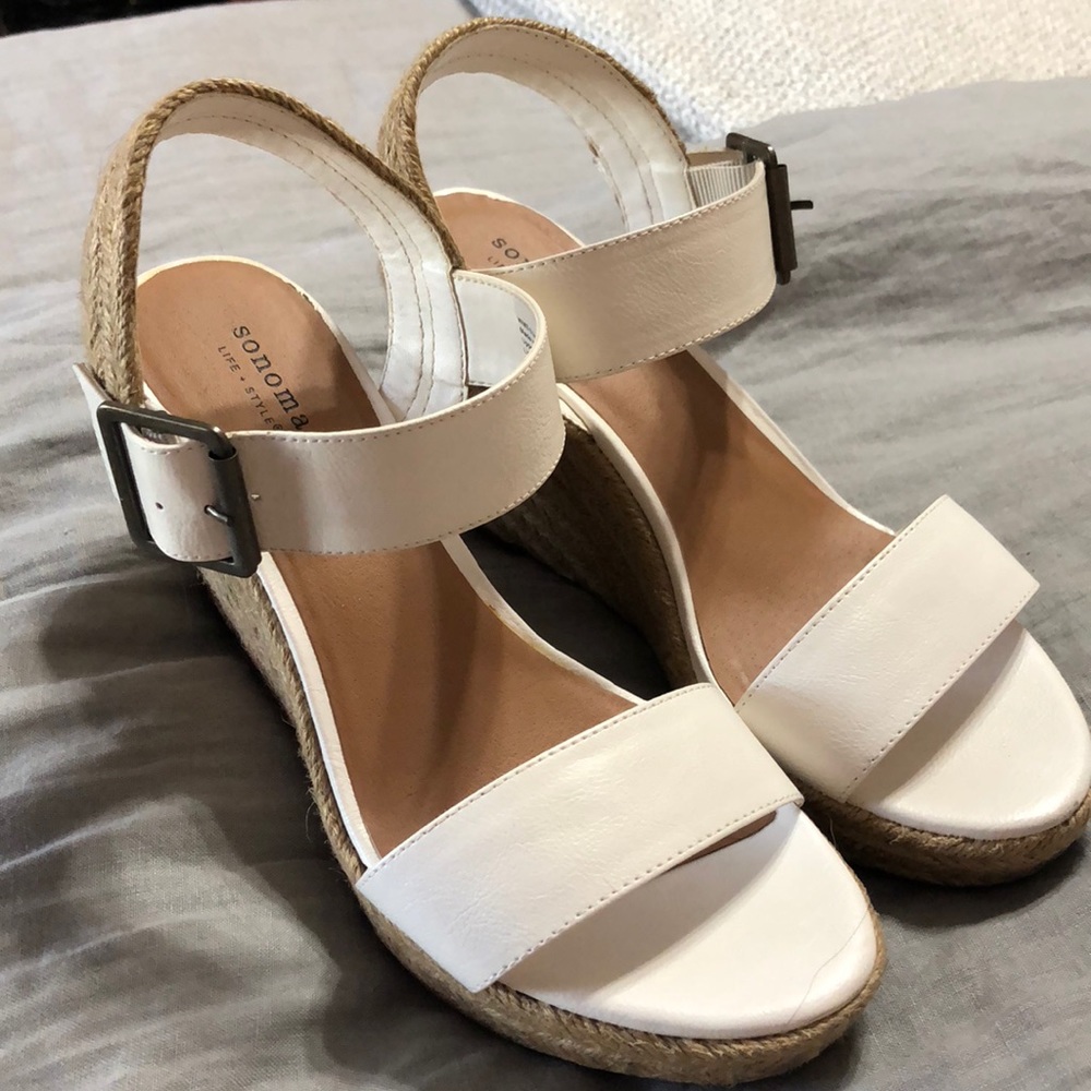 White and straw platform sandals